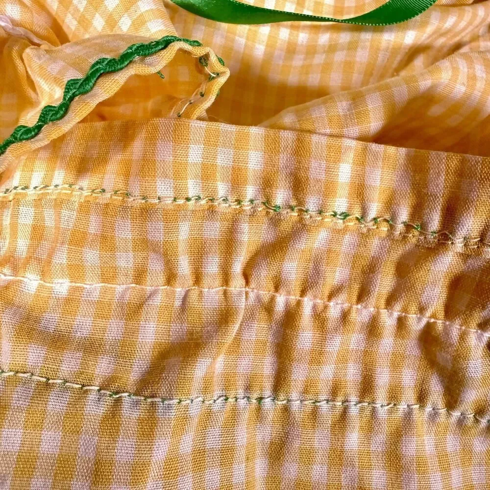 Vintage Handmade African American Doll Folk Art Decor Gingham Yellow Dress